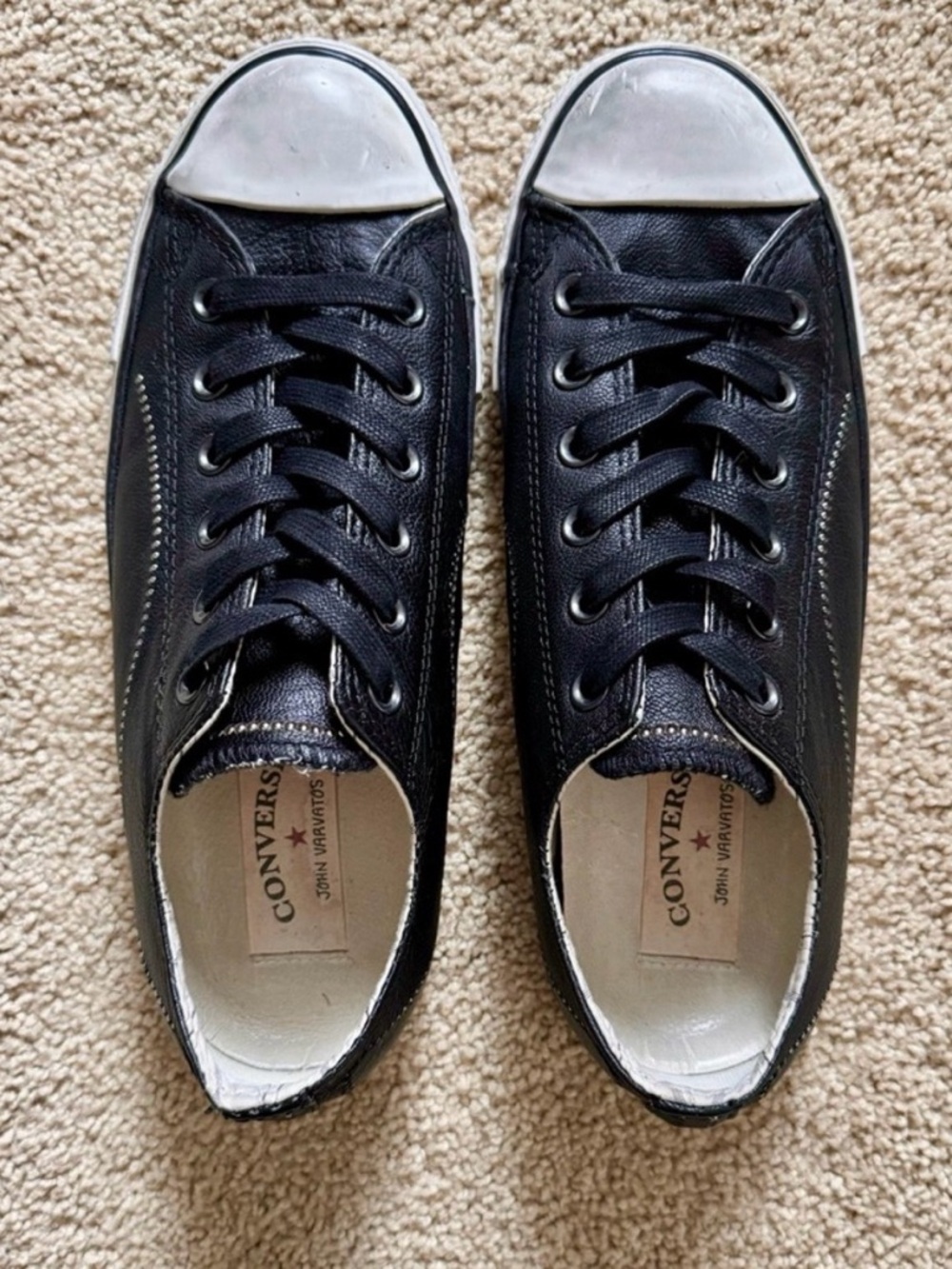 Converse Black Leather Low-Top Sneakers with White Toe Cap